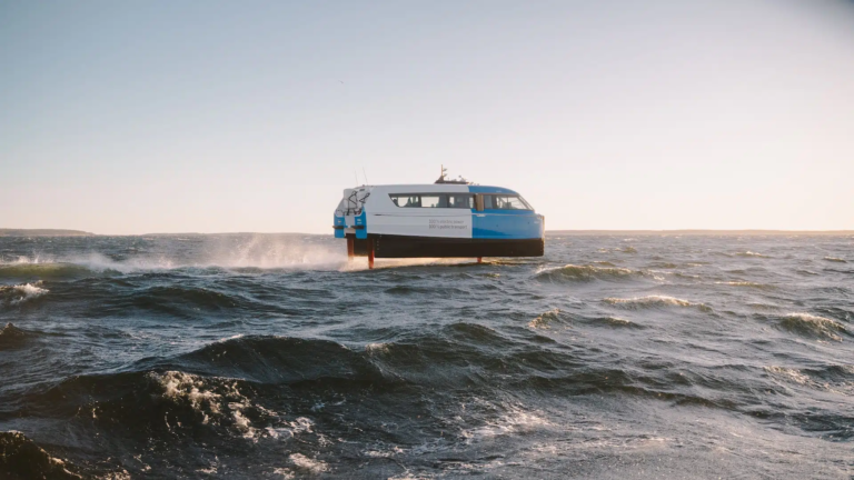 Candela P 12 electric hydrofoil boat in rough water